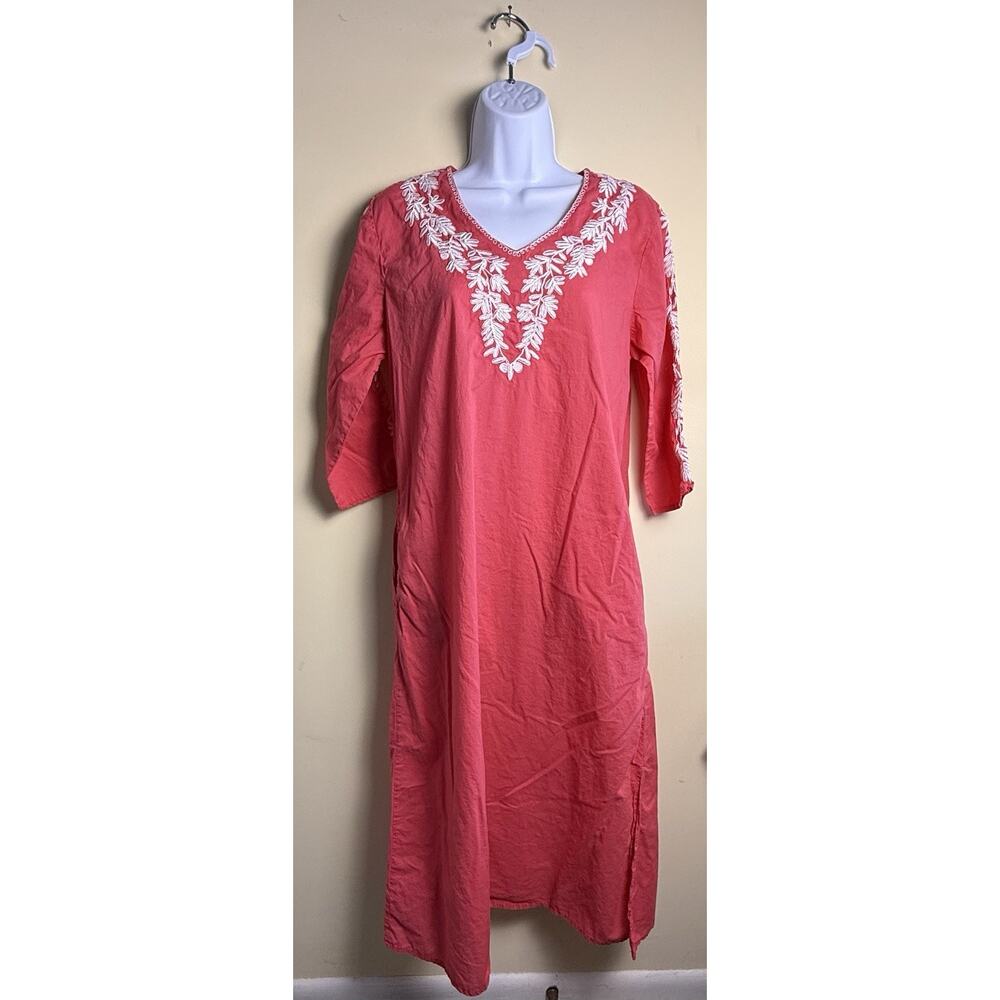 La Cera long dress small dark coral embroidery Beach Resortwear Vacation